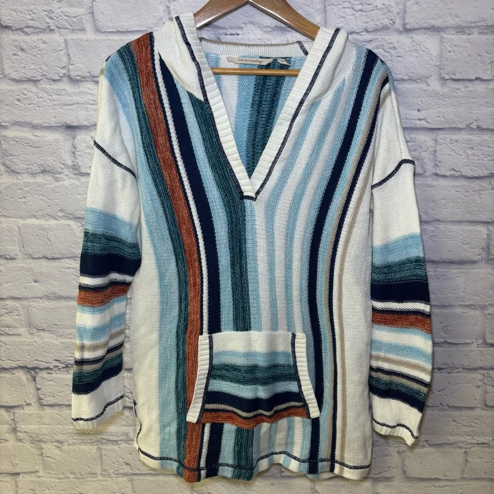 Soft Surroundings Bimini Pullover Hoodie Women Large Multicolor Striped Sweater